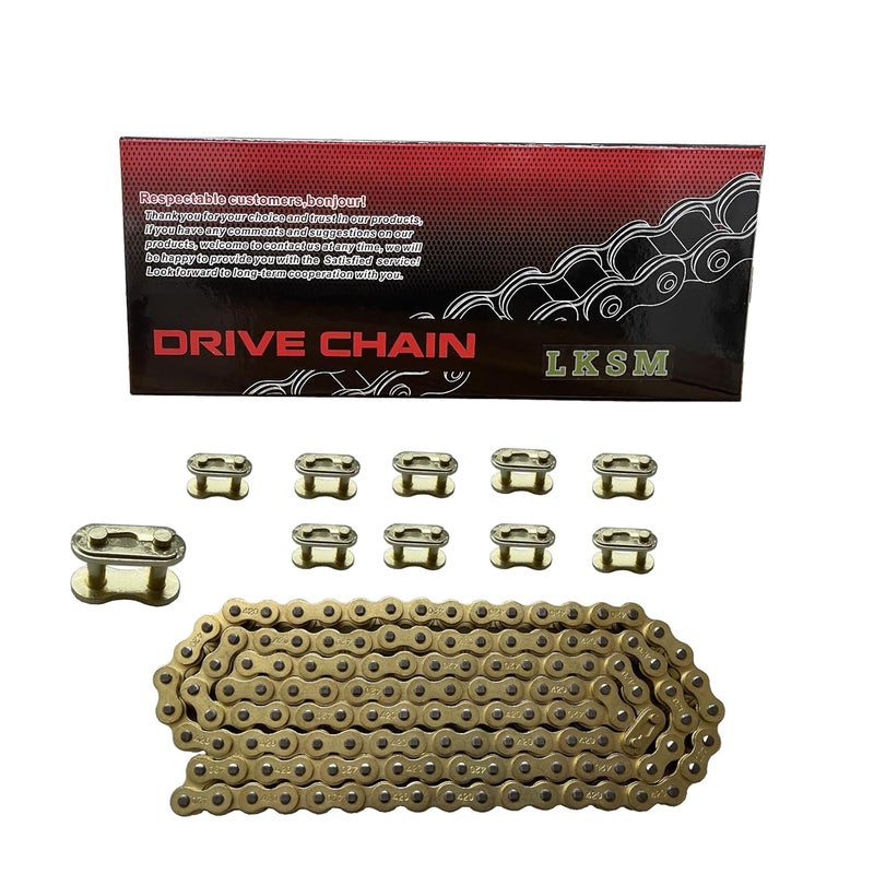 LUSM 420 Motorcycle Chain Gold 132 Link Standard Roller Chain with 10 Connecting Master Link for 100cc 110cc 125cc Dirt Pit Bike ATV Quad Go Kart Mini Bike Scooter - Image 2